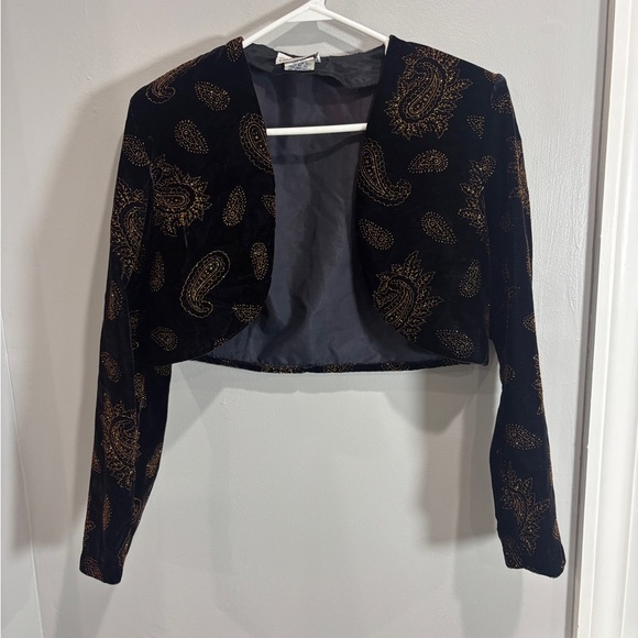 Vintage Velvet Studded Cropped Jacket Shrug Paisley Shoulder Pads Medium - Picture 1 of 7